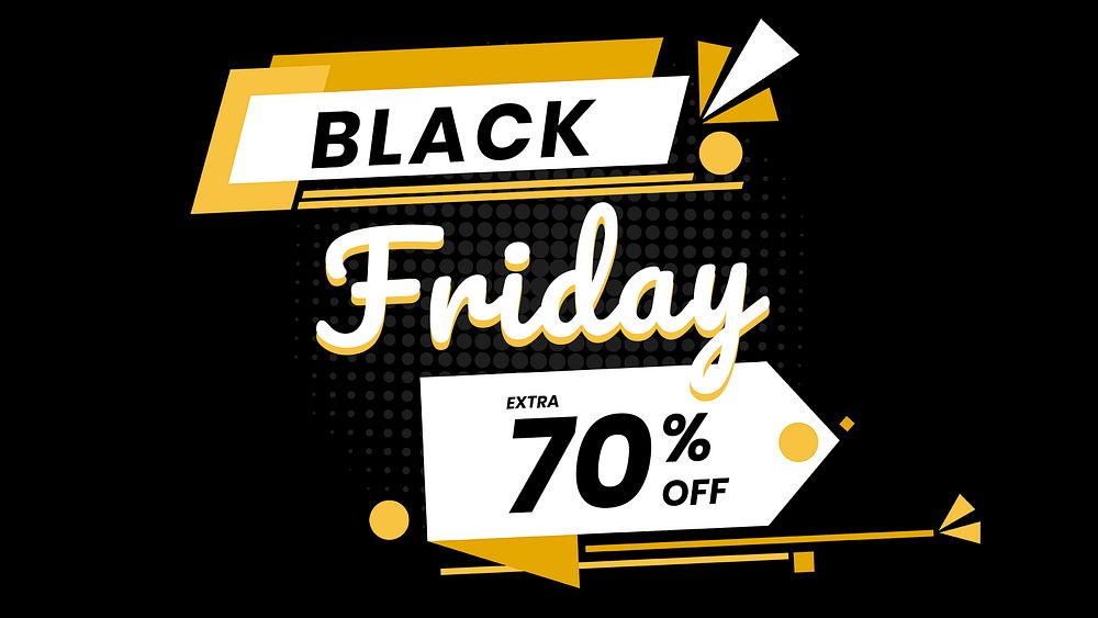 Black Friday psd 70% off yellow doodle font template
