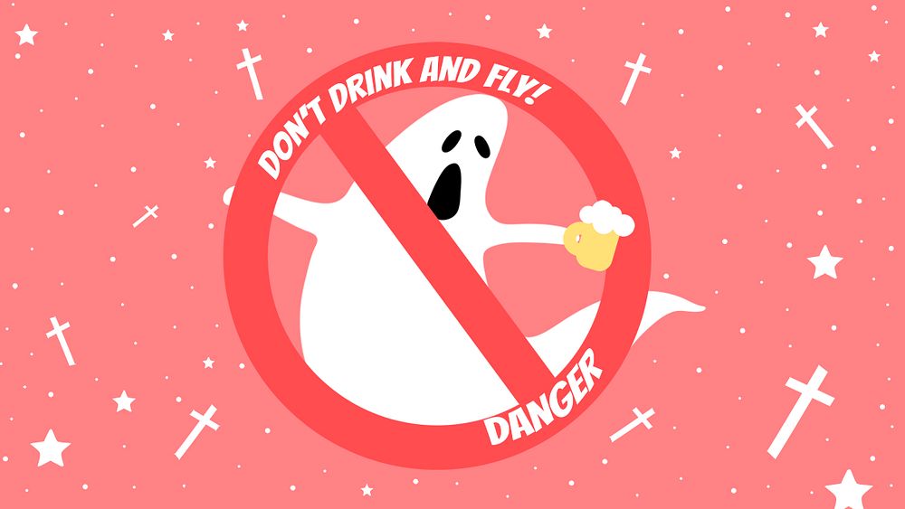 Halloween psd ghost cartoon banner template with don't drink and fly! text