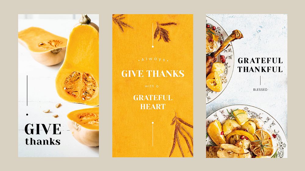 Thanksgiving greeting vector editable template set for social media stories