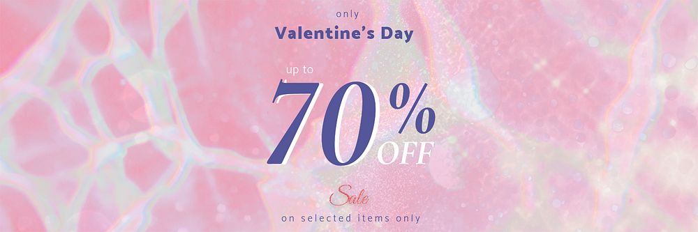 Valentine&rsquo;s sale editable template psd for email header with 70% off text