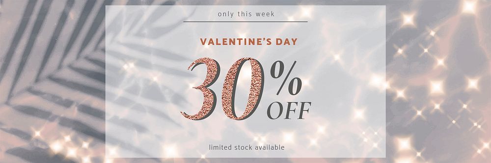 Valentine&rsquo;s sale editable template psd for email header with 30% off text