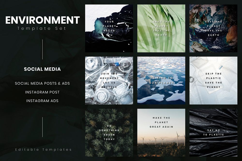 Environment quote psd social media template set