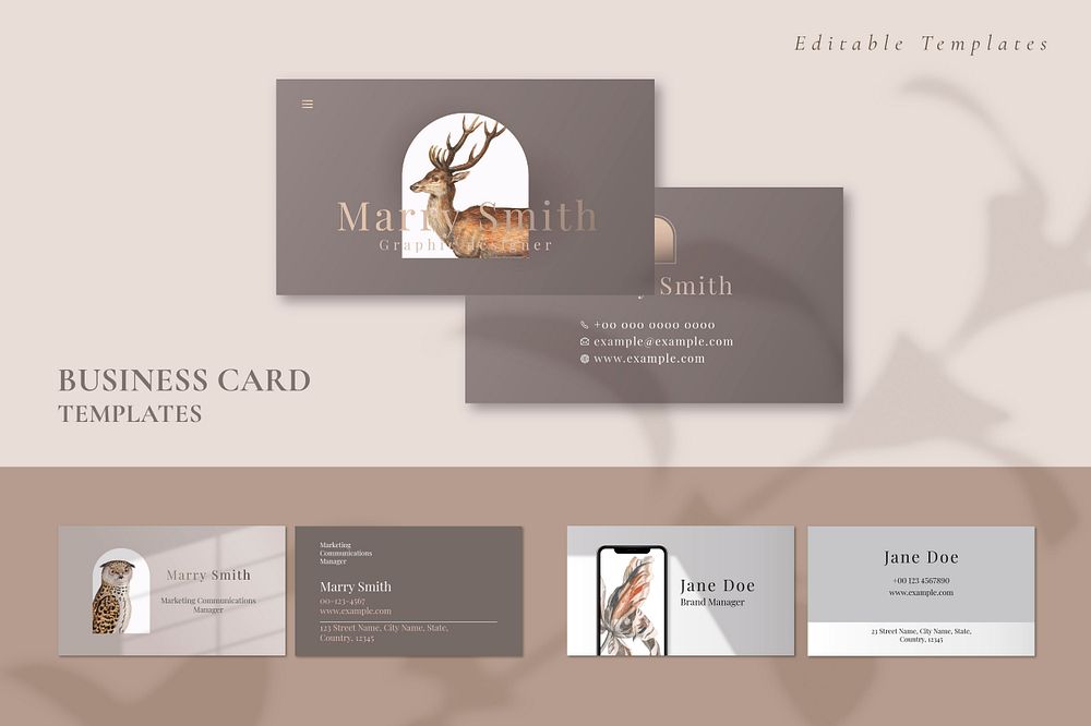 Business card template psd for beauty brand in feminine theme collection