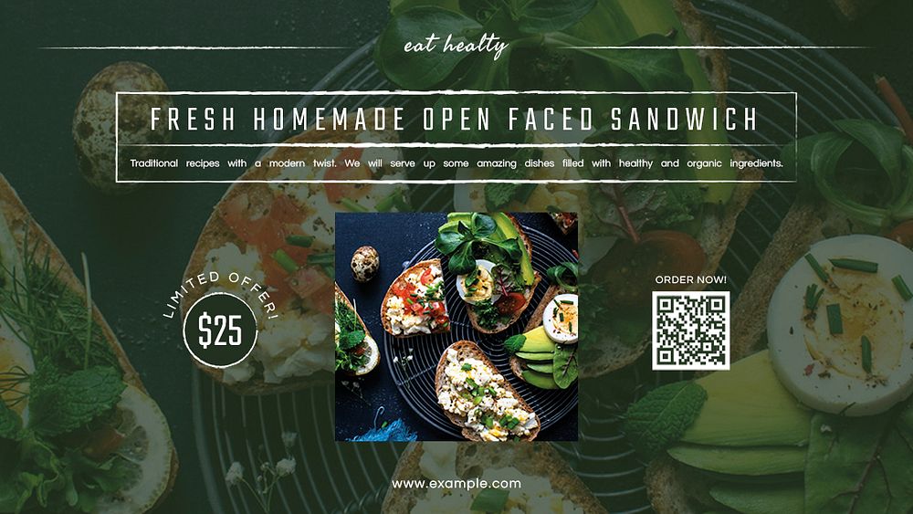 Restaurant business editable template psd fresh open face sandwich