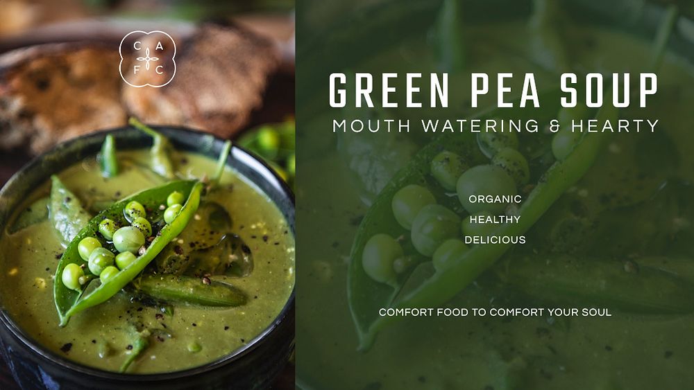Restaurant business editable template psd green pea soup