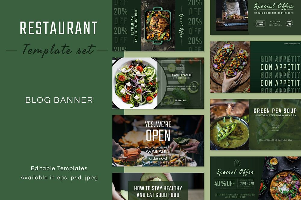 Restaurant business banner template psd set