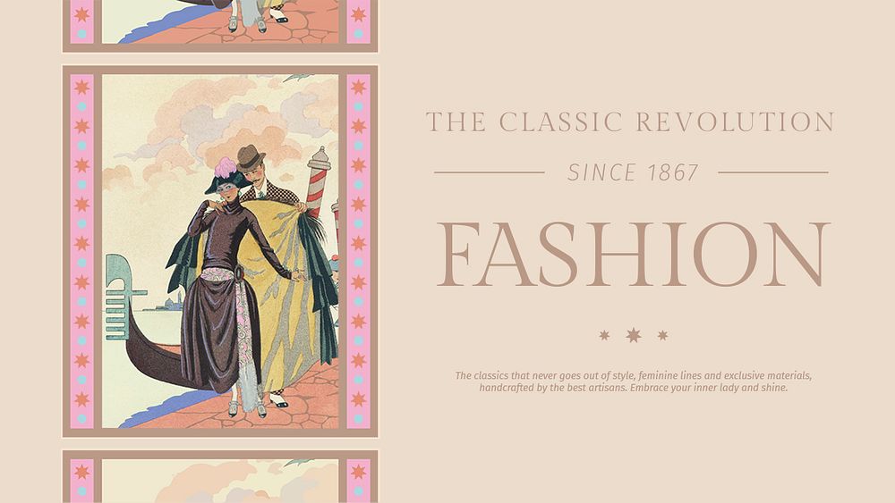Vintage template female fashion psd blog, remix from artworks by George Barbier