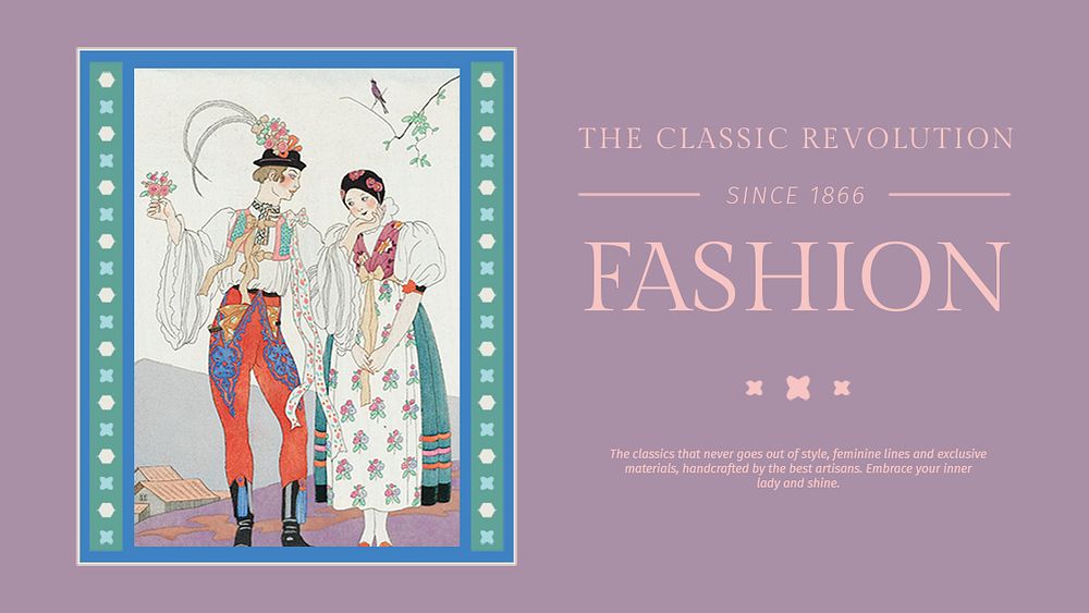 Vintage pastel template psd for a fashion blog, remix from artworks by George Barbier
