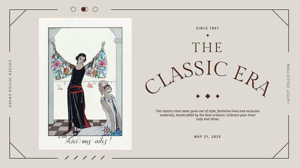 Stylish template vintage fashion psd blog, remix from artworks by George Barbier