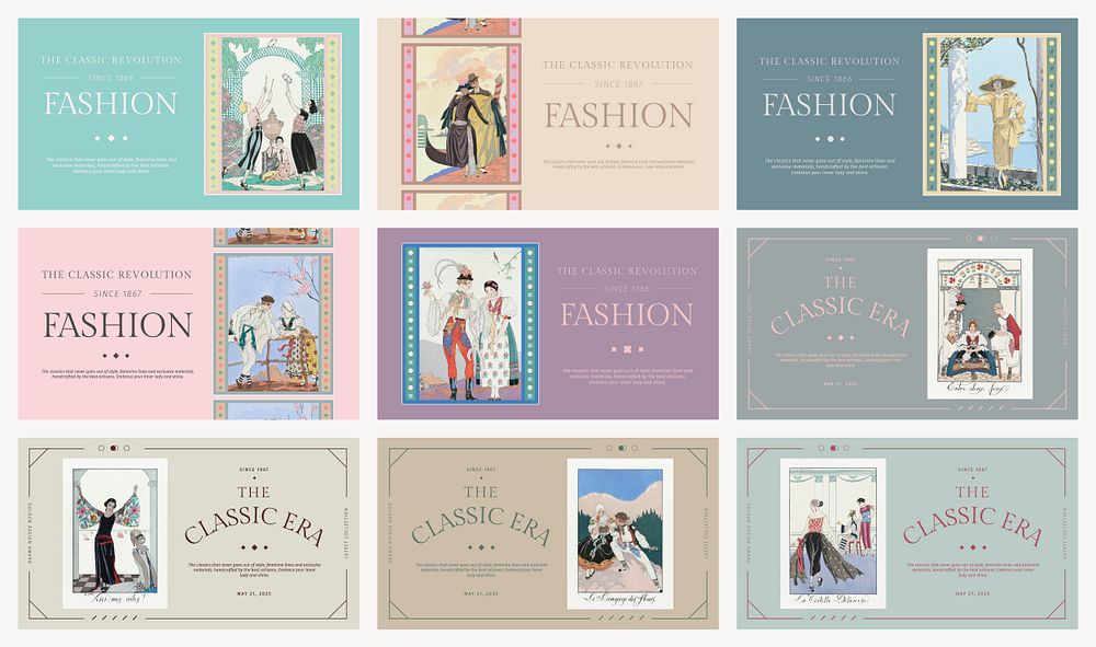 Vintage fashion blog templates in psd, remix from artworks by George Barbier