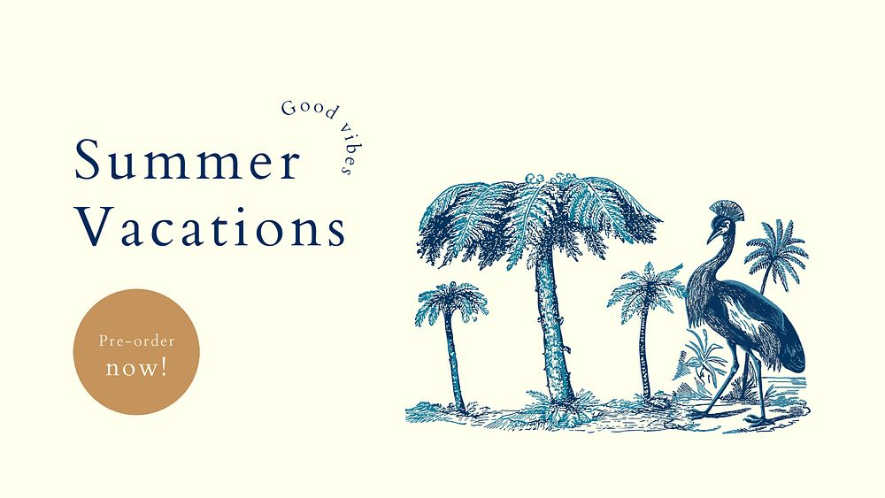 Summer vacations banner template psd with tropical background