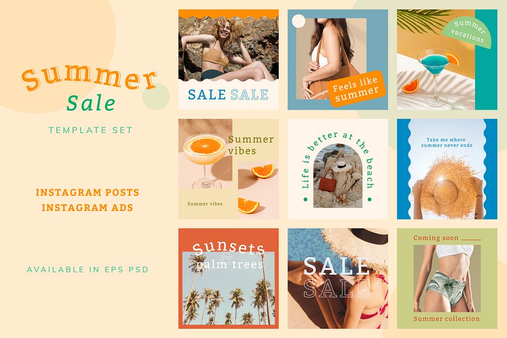 Summer sale ad psd set for social media
