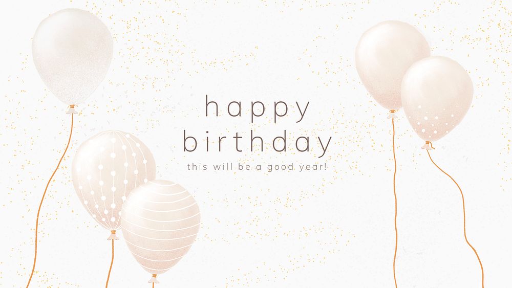 Balloon birthday greeting template psd in white and gold tone