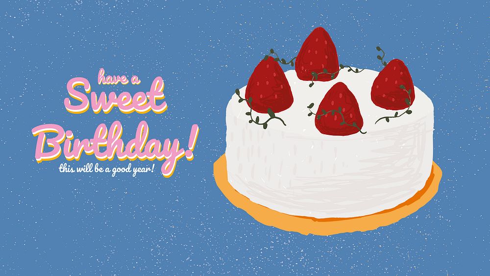 Cute birthday greeting template psd with cake illustration