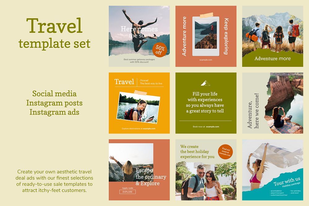Travel agency template psd for social media ad set