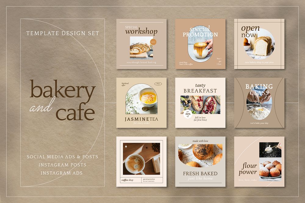 Cafe psd template for social media ads and post set