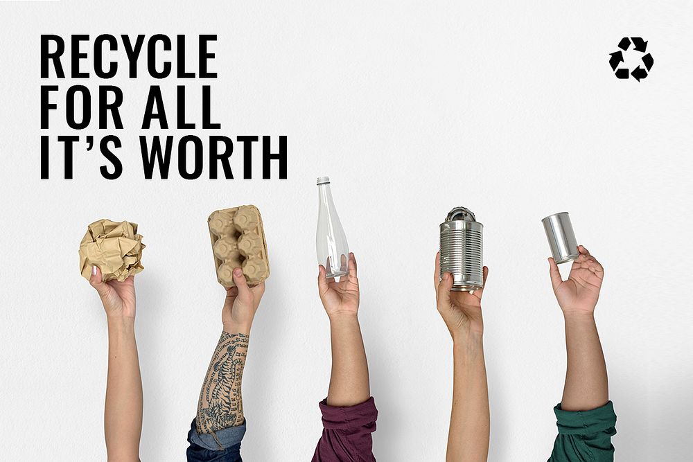 Recycle campaign template psd with recyclable objects border for waste management