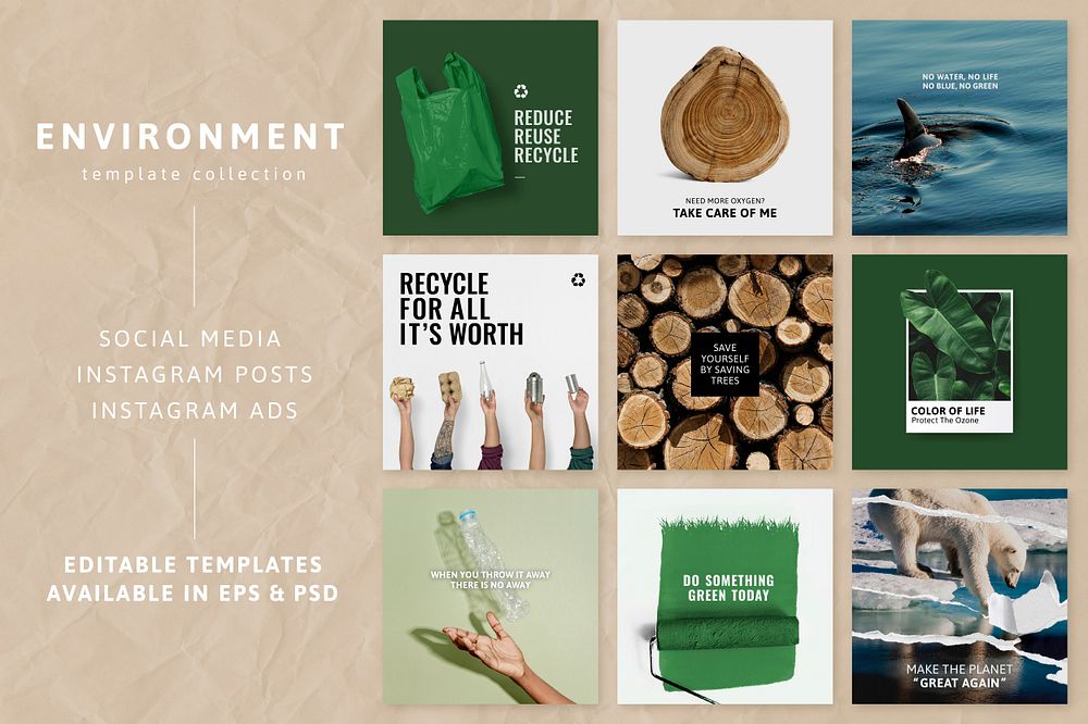 Environment awareness template psd for social media post set