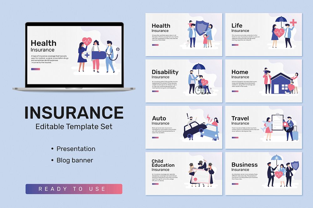 Editable template psd set for insurance presentation