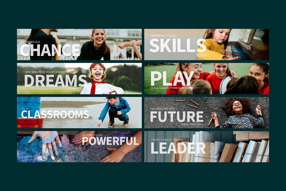 Education banner template psd set with motivational text
