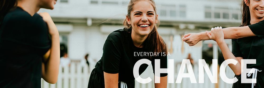 Inspirational quote banner template psd with happy sporty girl background