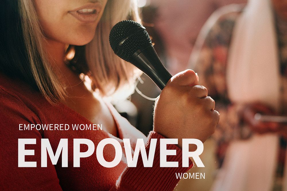Women empowerment career template psd with public speaker inspirational quote
