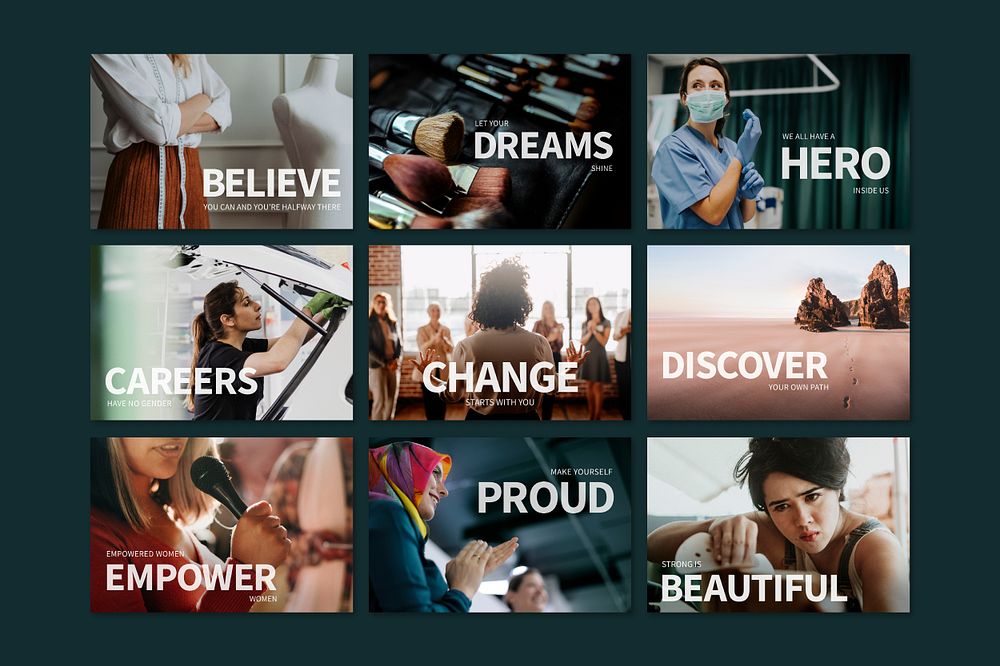 Women empowerment career template psd workplace inspirational quote collection