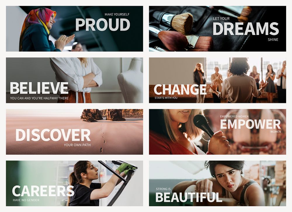 Women empowerment template psd for email header with editable text collection in workplace theme