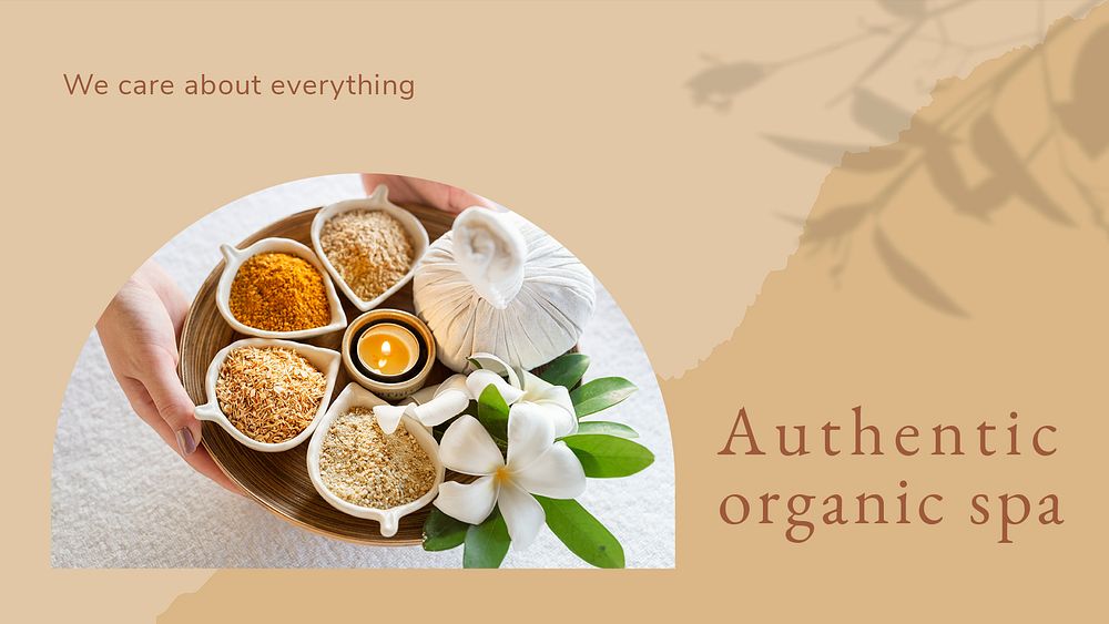 Authentic organic spa template psd with herbal equipment background