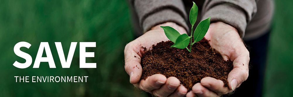 Save the environment template psd with young plant in hands