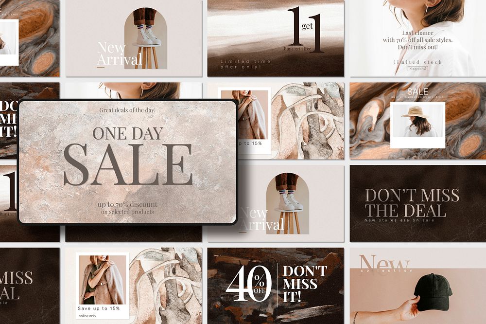 Fashion sale shopping template psd promotional aesthetic ad banner set