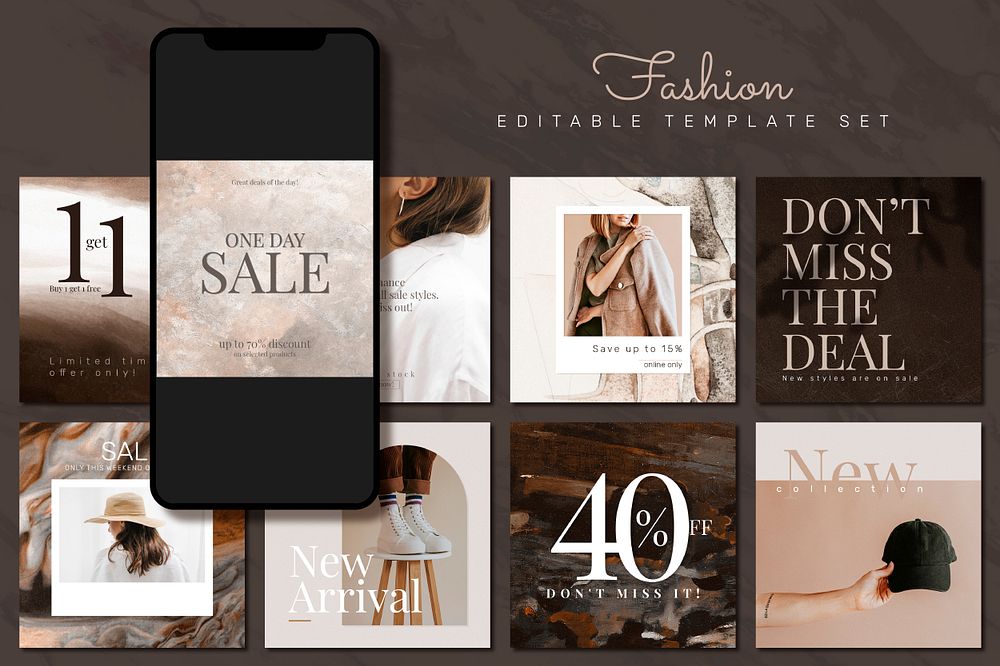 Fashion sale shopping template psd promotional aesthetic social media ad collection