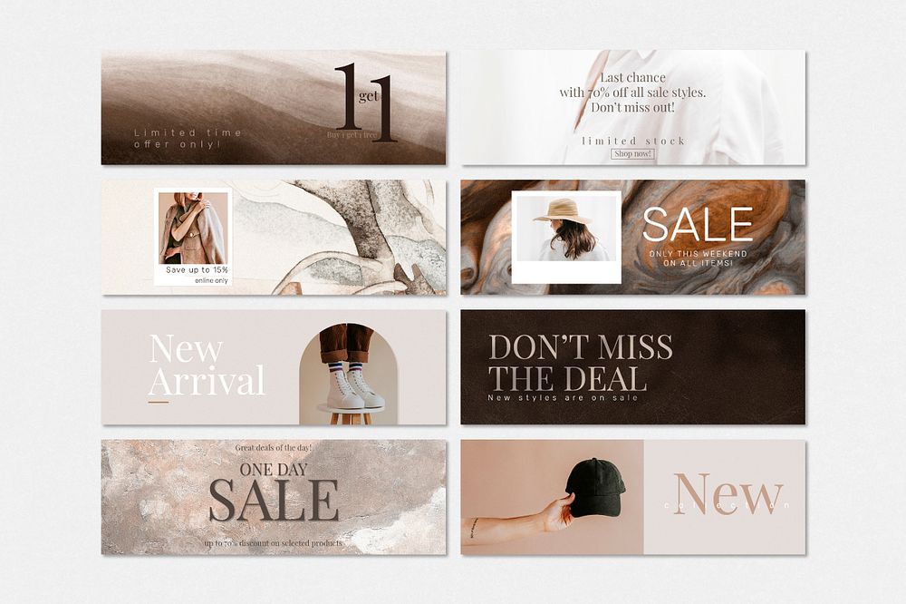 Fashion sale shopping template psd promotional aesthetic ad banner set