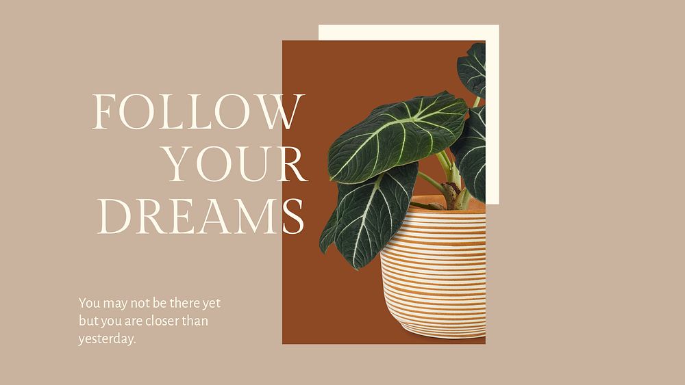 Inspirational quote botanical template psd with plant follow your dreams blog banner