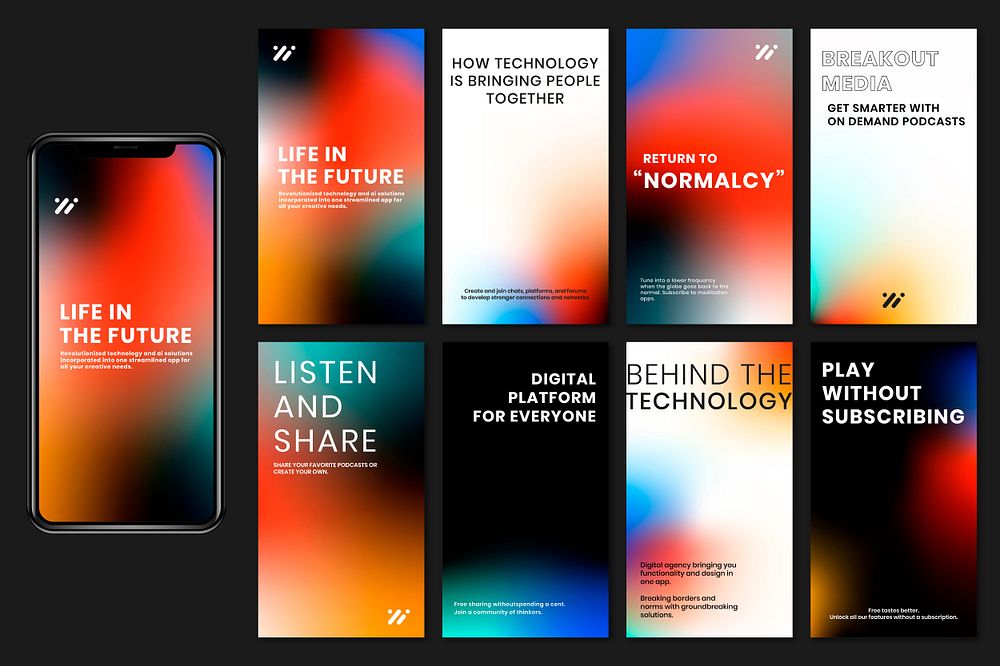 Gradient tech marketing template psd social media story collection