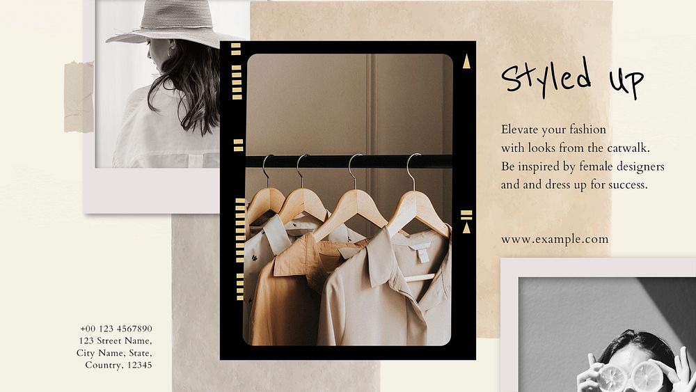 Styled up collage template psd fashion blog banner in earth tone