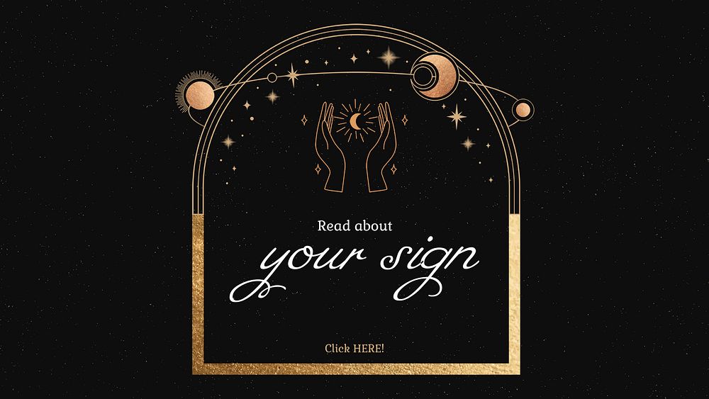 Aesthetic horoscope Facebook cover template, black and gold celestial design psd