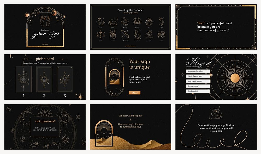 Horoscope quotes blog banner templates, astrology signs design set psd