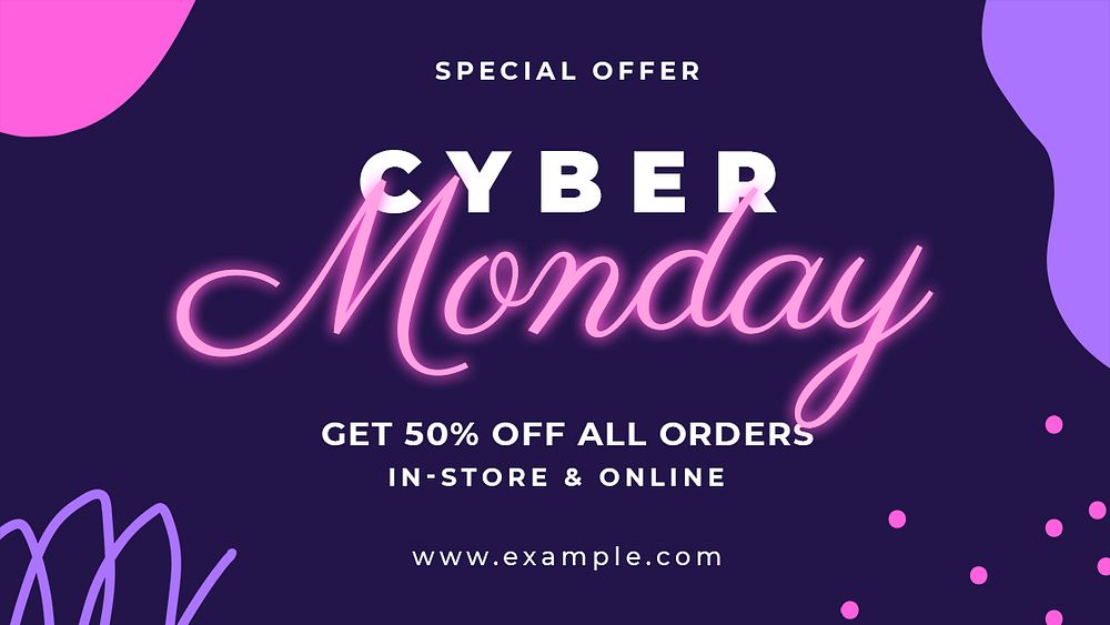 Cyber Monday sale template, neon memphis design psd