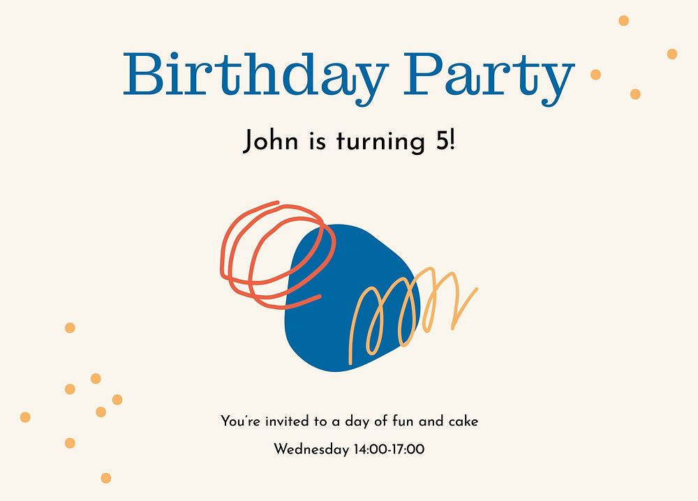 Birthday party invitation template, cute memphis design psd