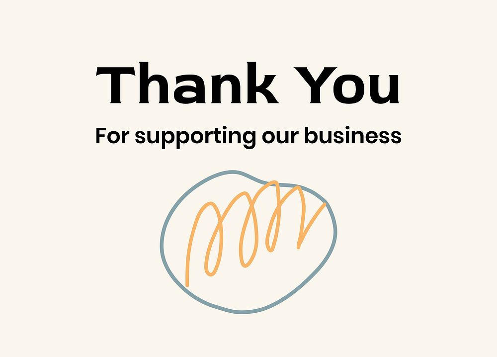 Thank you business template, cute doodle design vector
