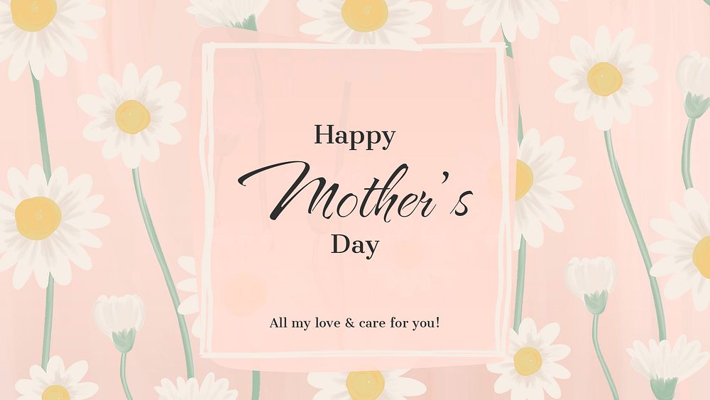 Pink greeting template, mother's day celebration with daisy flower psd