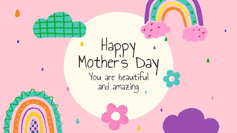 Pink doodle template, Instagram banner for mother's day vector