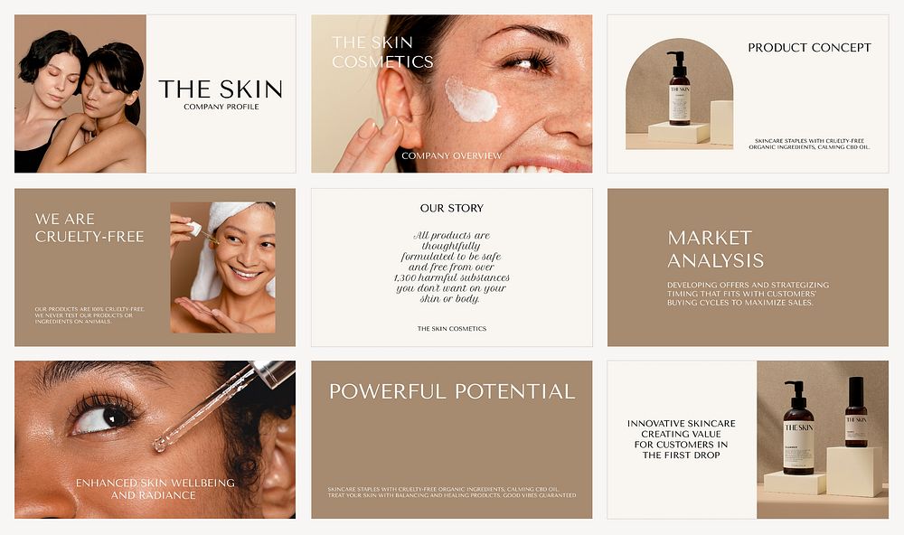 Skincare marketing presentation templates, product branding design set vector