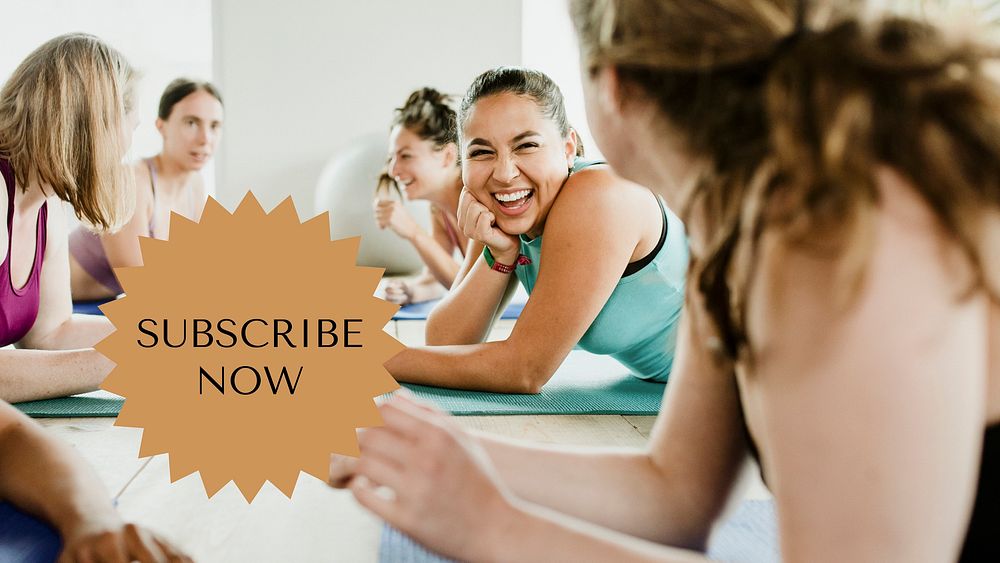 Subscribe now presentation template, yoga course design vector