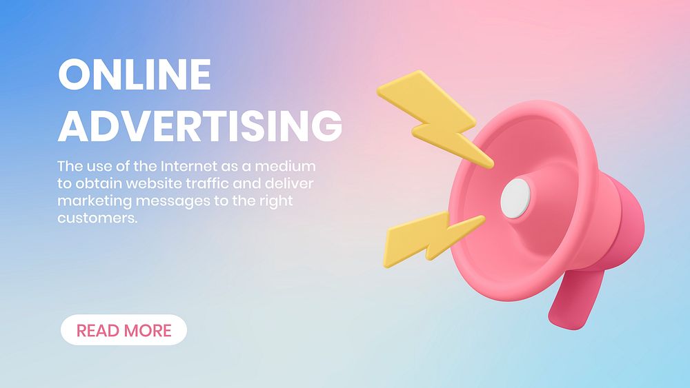 Online advertising blog banner template, 3D megaphone illustration vector
