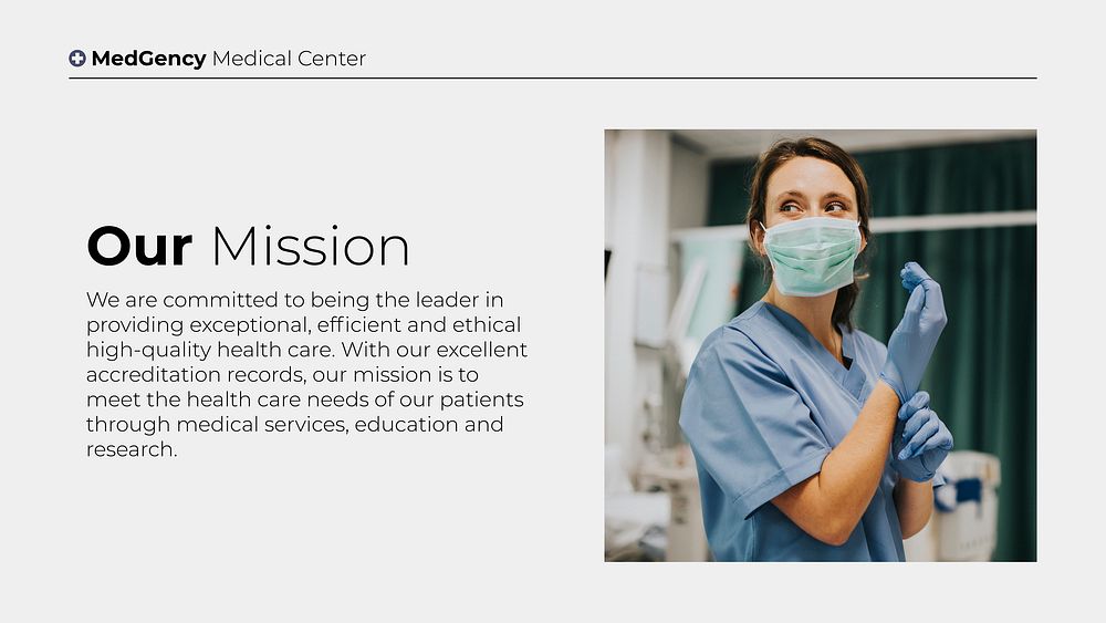 Mission statement presentation template, healthcare & hospital design vector