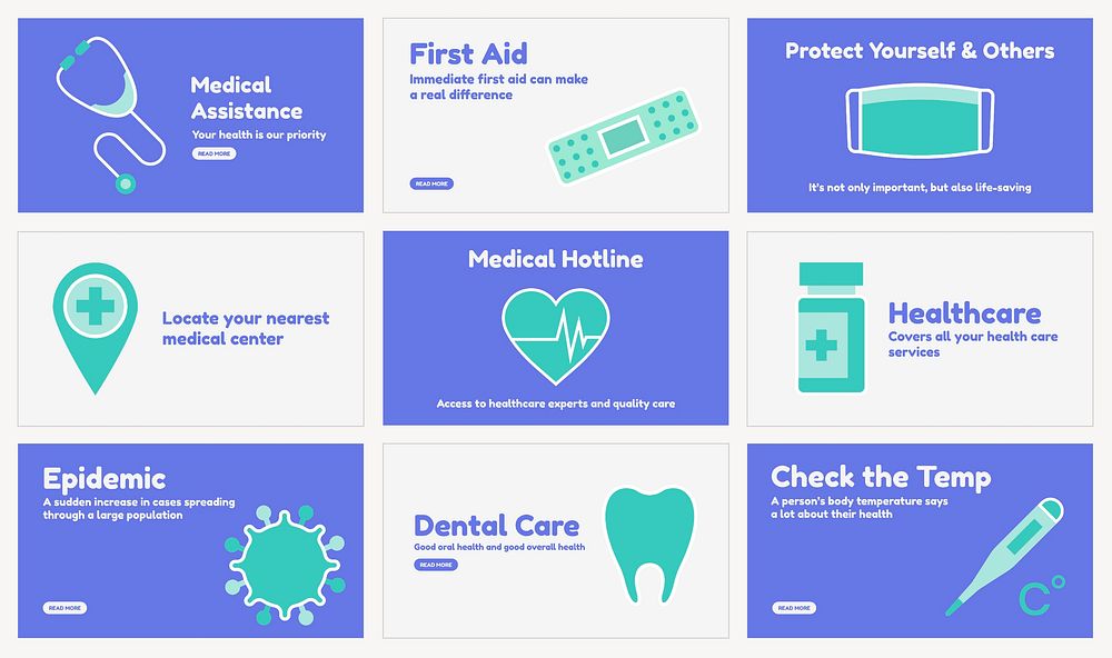 Funky healthcare blog banner template, medical design set vector