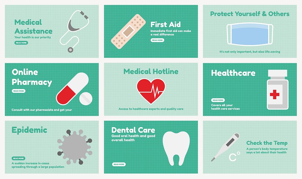 Healthcare blog banner template, medical design set vector