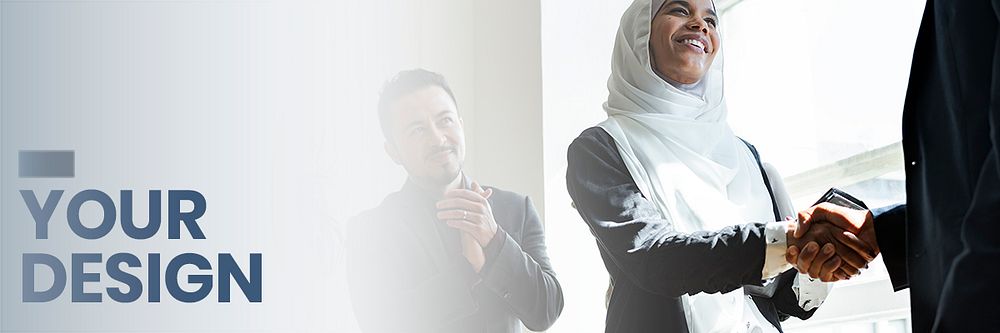 Muslim businesswoman close the deal business social banner template mockup